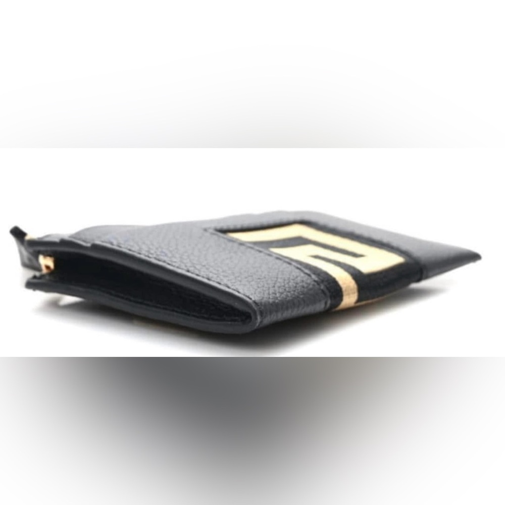 Versace Grained Calfskin Ribbon Greca Zip Card Holder Black Gold - Picture 6 of 8